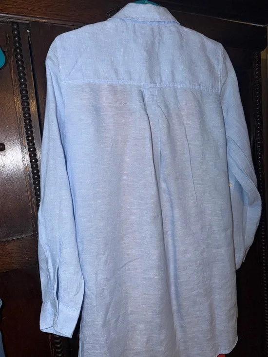 Tahari Linen Button Down Long Sleeve Blouse - Size M - Blue twill linen - Picture 6 of 8